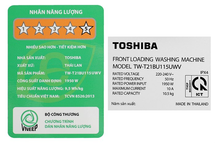 Máy giặt Toshiba Inverter 10.5 kg TW-T21BU115UWV