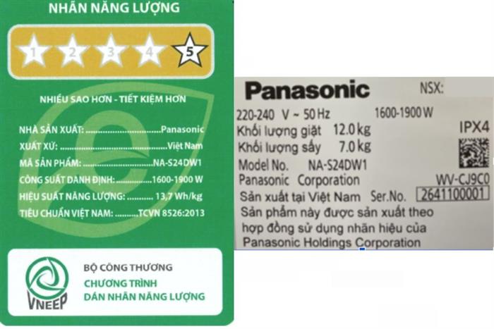 Máy giặt sấy Panasonic Inverter giặt 12 kg - sấy 7 kg NA-S24DW1BVT