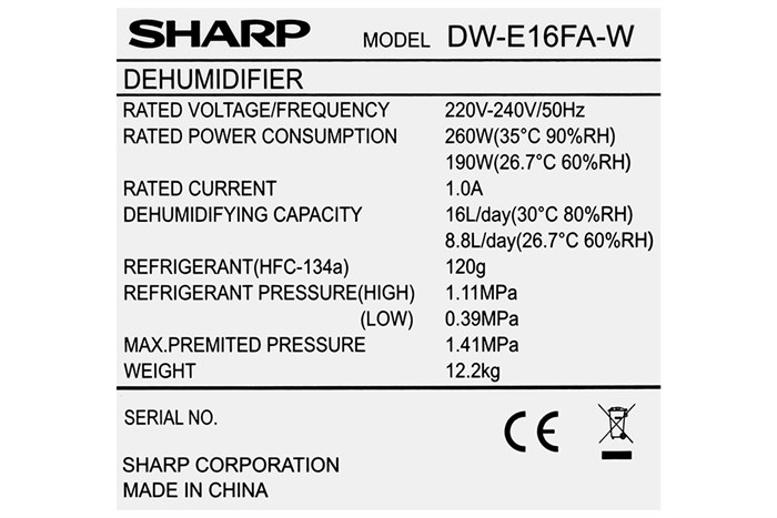 Máy hút ẩm Sharp DW-E16FA-W