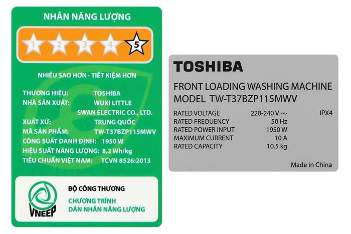Máy giặt Toshiba Inverter 10.5 kg TW-T37BZP115MWV