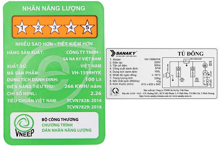 Tủ đông Sanaky VH-1599HYK 100 lít