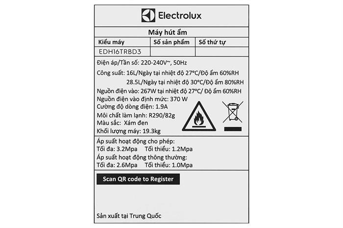 Máy hút ẩm kết hợp lọc không khí Electrolux EDH16TRBD3