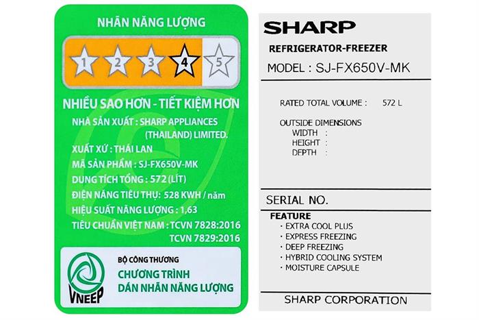 Tủ lạnh Sharp Inverter 572 lít Multi Door SJ-FX650V-MK