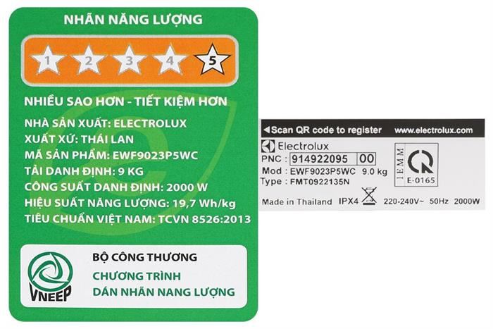 Máy giặt Electrolux UltimateCare 500 Inverter 9 kg EWF9023P5WC