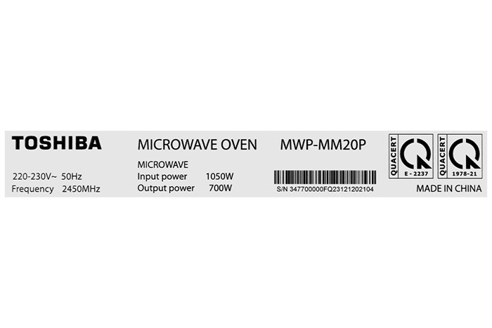 Lò vi sóng Toshiba MWP-MM20P(BK) 20 lít