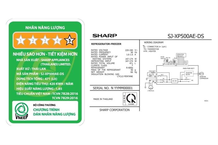 Tủ lạnh Sharp Inverter 471 lít SJ-XP500AE-DS