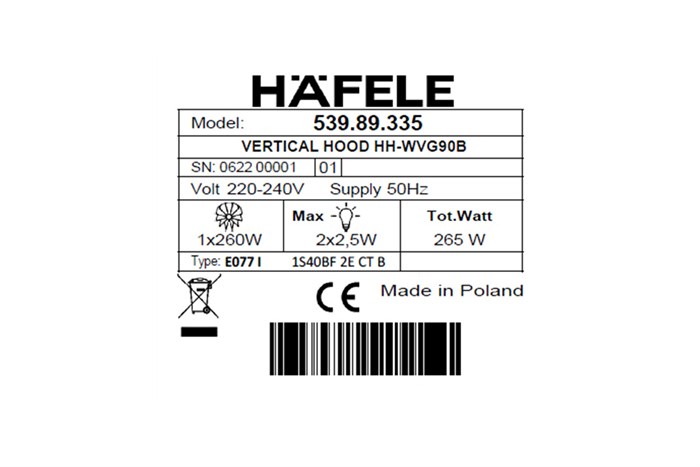 Máy Hút Mùi HH-WVG90B Hafele 539.89.335