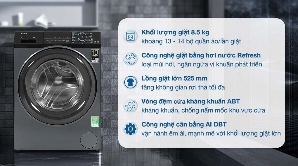 Máy giặt Aqua Inverter 8.5 kg AQD-A852J.BK