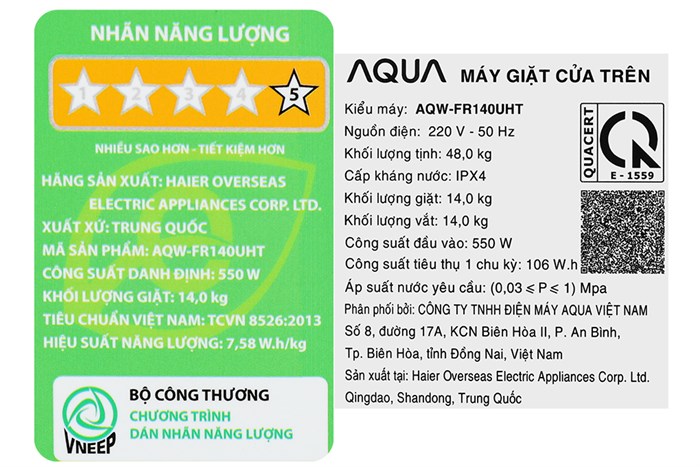 Máy giặt Aqua 14 kg AQW-FR140UHT SS