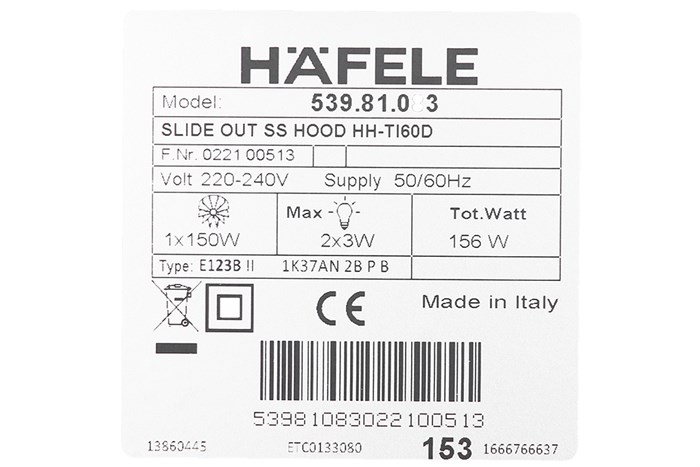 Máy hút mùi âm tủ Hafele HH-TI60D (539.81.083)