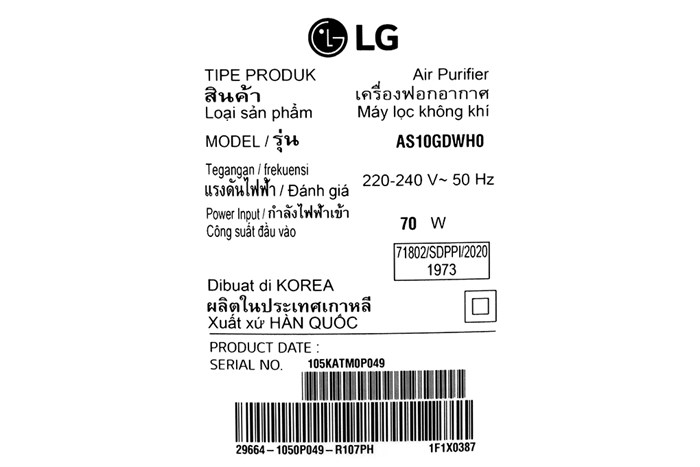 Máy lọc không khí LG PuriCare AS10GDWH0