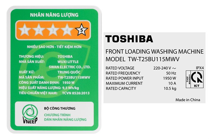 Máy giặt Toshiba Inverter 10.5 kg TW-T25BU115MWV