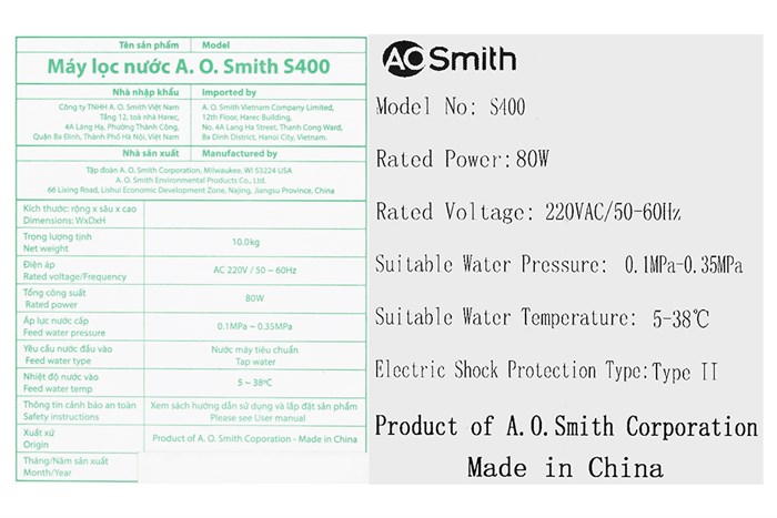 Máy lọc nước RO AOSmith S400 3 lõi