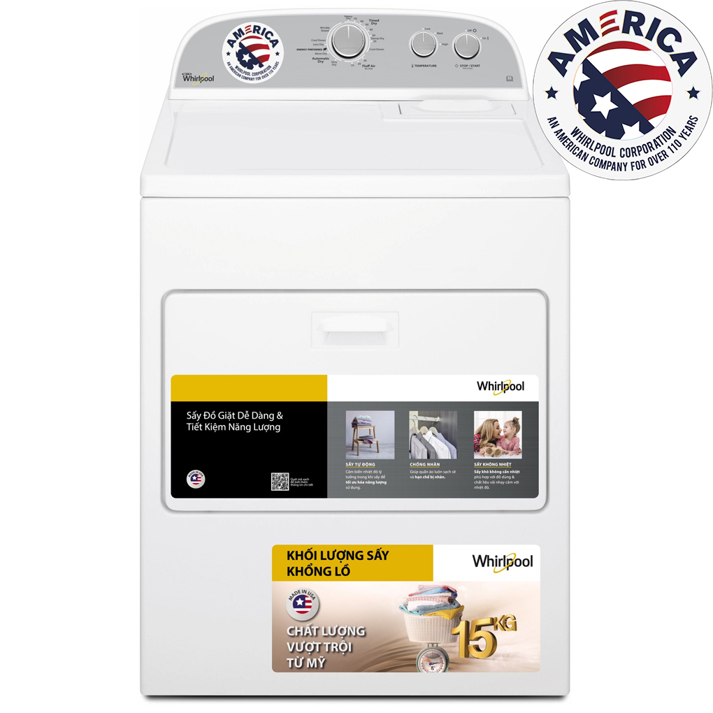 Máy Sấy Thông Hơi Whirlpool 15 Kg 3LWED4815FW0
