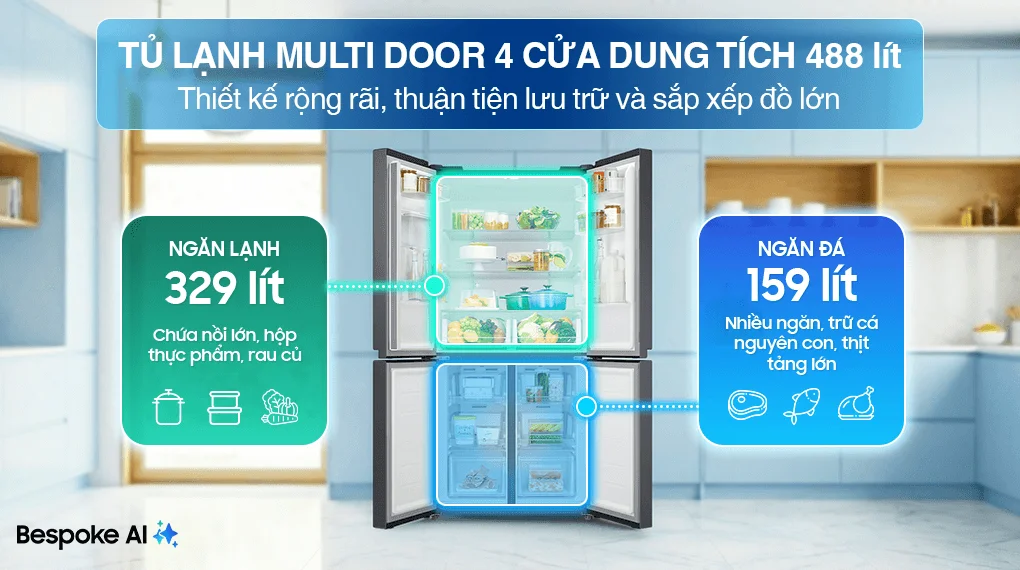 Tủ lạnh Samsung Inverter 488 lít Multi Door RF48A4010B4/SV