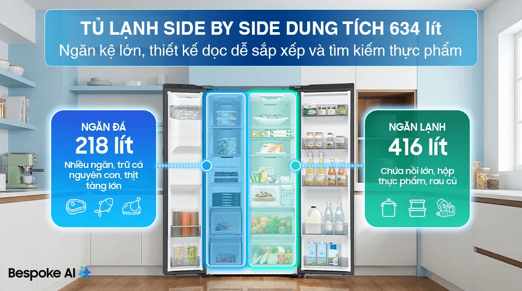 Tủ lạnh Samsung Inverter 634 lít Side By Side RS80F65J2BSV
