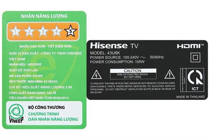 Google Tivi ULED Hisense AI 4K 43 inch 43U6K
