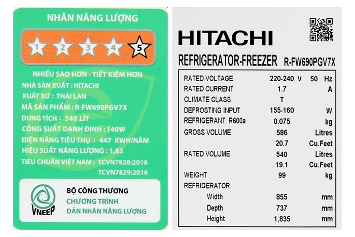 Tủ lạnh Hitachi Inverter 540 lít Multi Door R-FW690PGV7X GBK