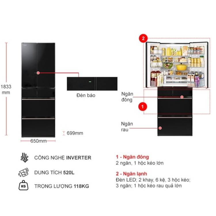 Tủ lạnh Hitachi Inverter 540 Lít 6 Cửa R-HW540RV(XK)