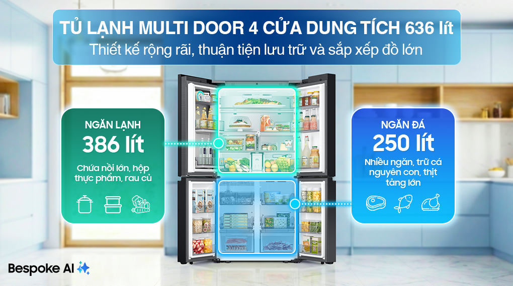 Tủ lạnh Samsung Inverter 636 lít Multi Door Bespoke RF65DB990012SV