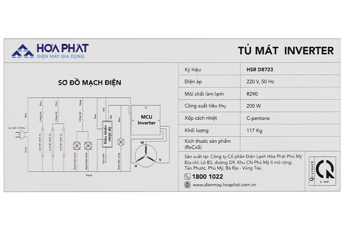 Tủ mát 2 cánh Hòa Phát Inverter 723 lít HSR D8723