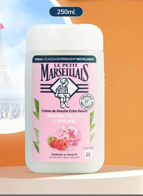 Sữa tắm Le Petit Marseillais chiết xuất mâm xôi và hoa mẫu đơn 250ml