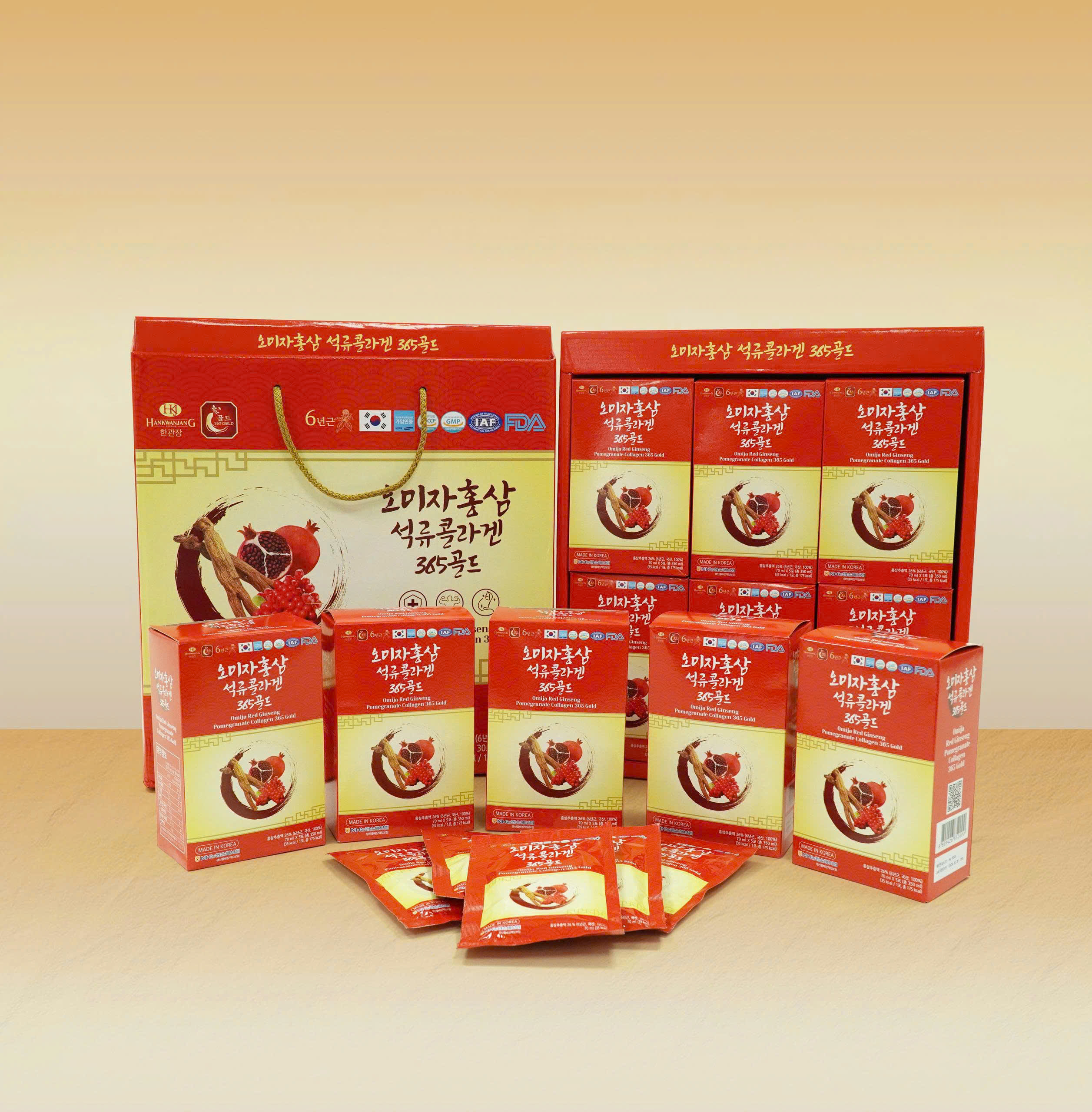 Nước hồng sâm lựu Omija Red Ginseng Pomegranate Collagen 365 Gold Hộp 30 gói x 70ml