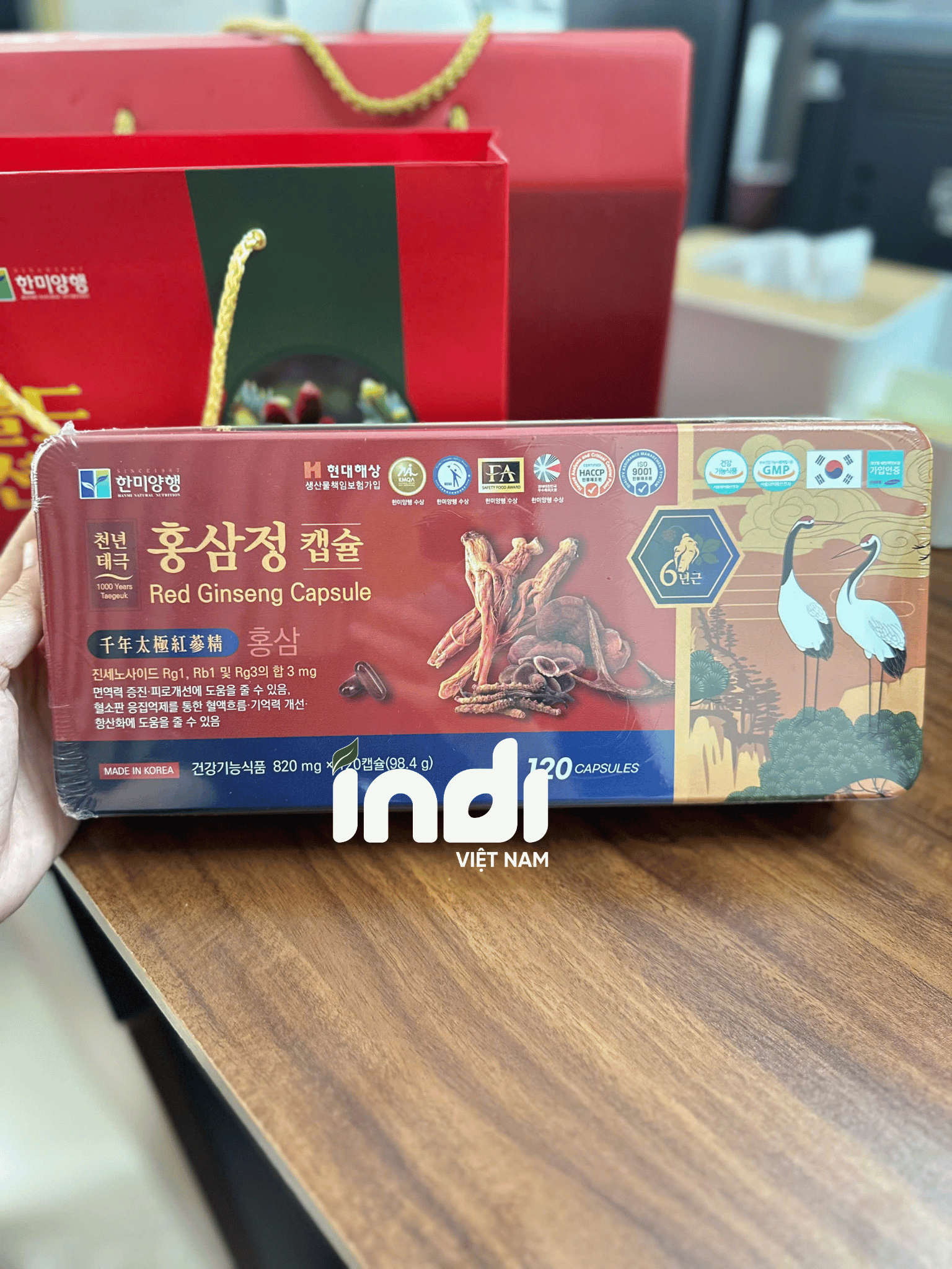 Viên đạm hồng Sâm nhung hươu Linh Chi 1000 Years Taegeuk Red Ginseng Capsule hộp 120 viên