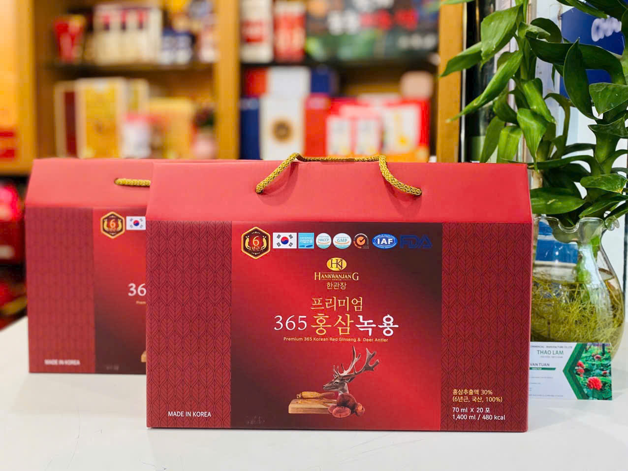 Nước Hồng Sâm Linh Chi Nhung Hươu Hàn Quốc Hankwanjang Premium 365 Korean Red Ginseng & Deer Antler 20 Gói