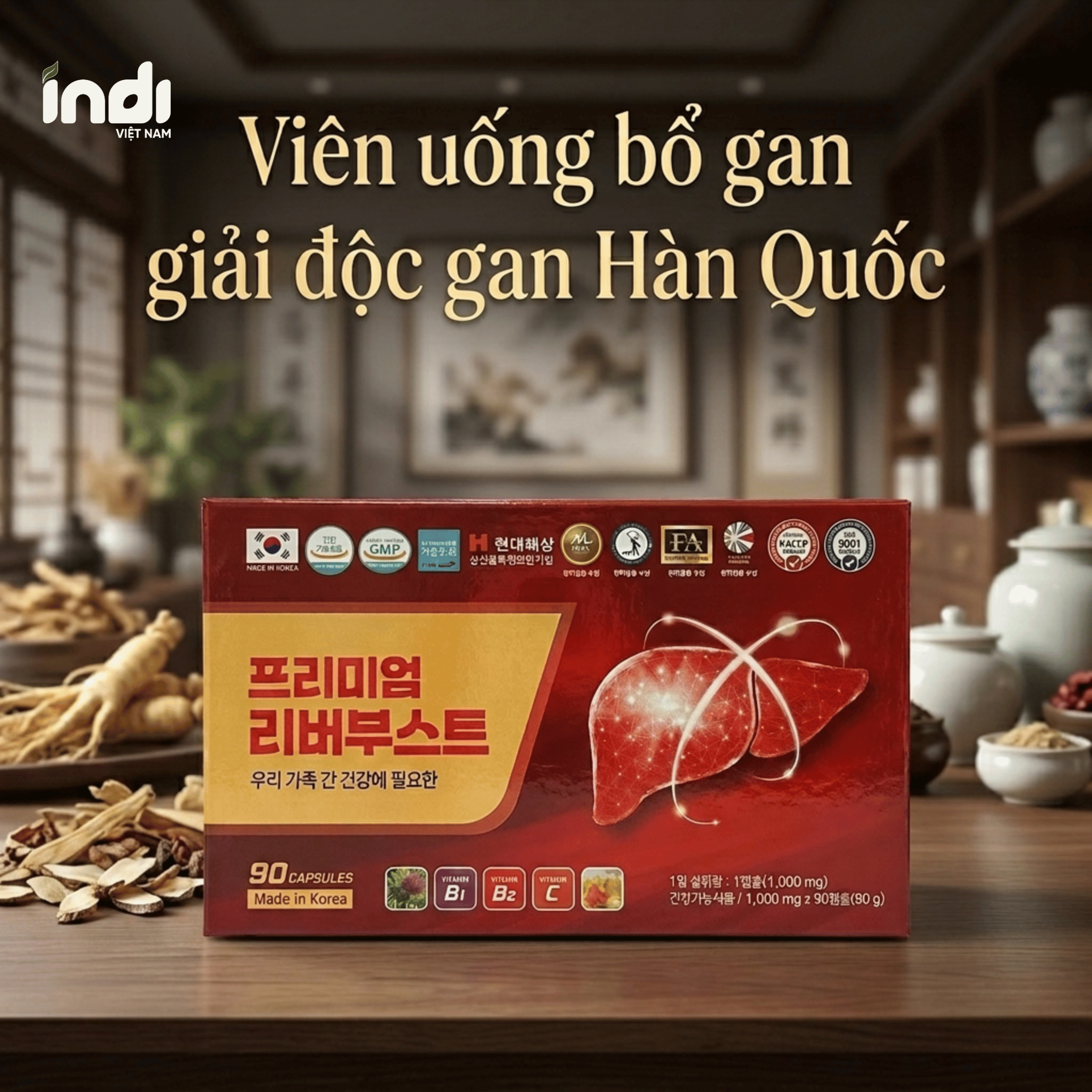 Viên uống bổ gan giải độc gan Hàn Quốc Premium Liver Boost hộp 90 viên