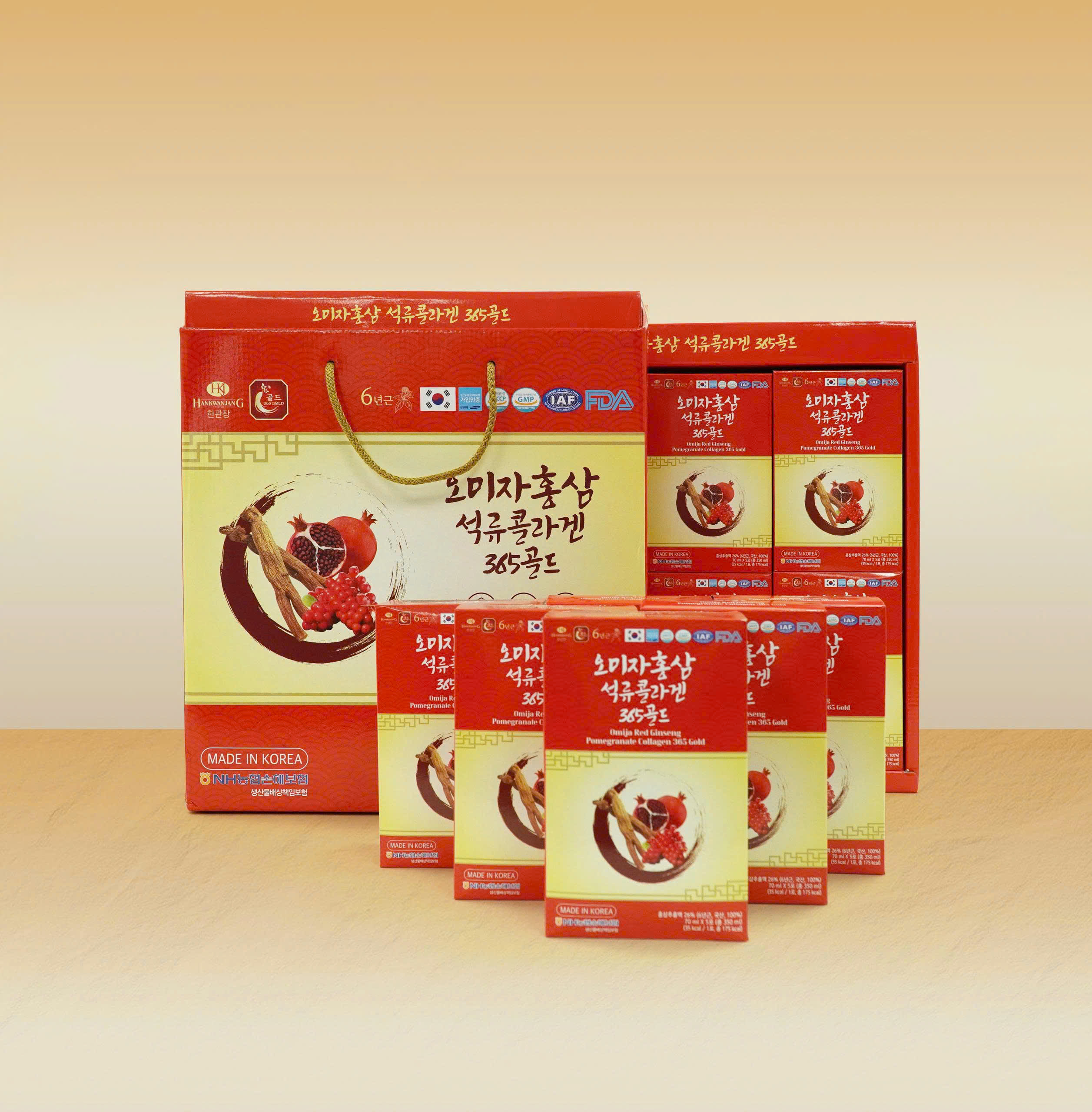 Nước hồng sâm lựu Omija Red Ginseng Pomegranate Collagen 365 Gold Hộp 30 gói x 70ml