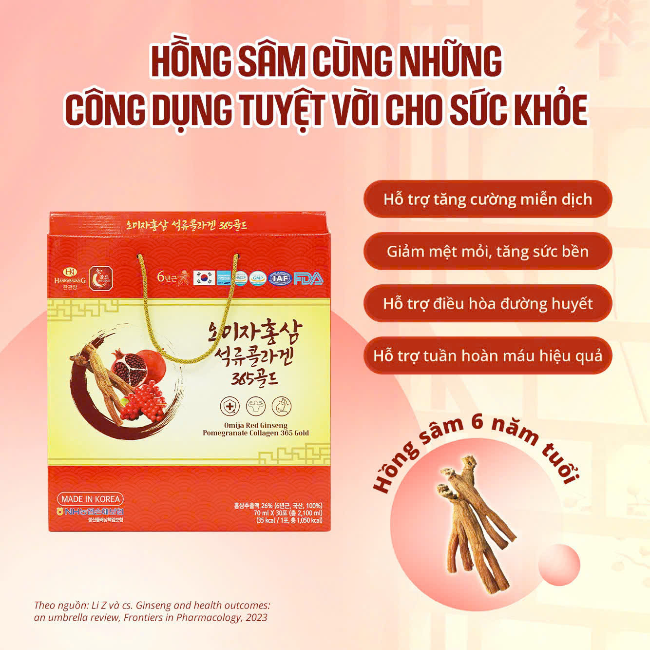 Nước hồng sâm lựu Omija Red Ginseng Pomegranate Collagen 365 Gold Hộp 30 gói x 70ml