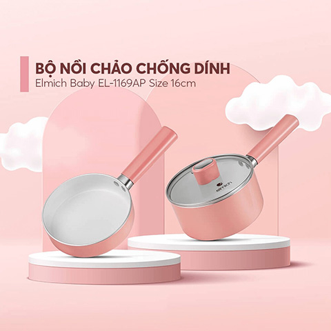 Bộ nồi chảo chống dính Ceramic Elmich Baby