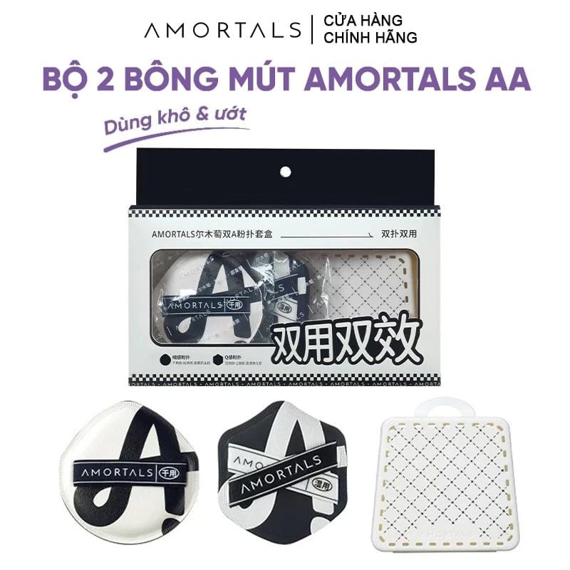 Bộ mút phấn Amortals Double A, gồm 2 miếng bông mút+ 1 hộp đựng/ hộp