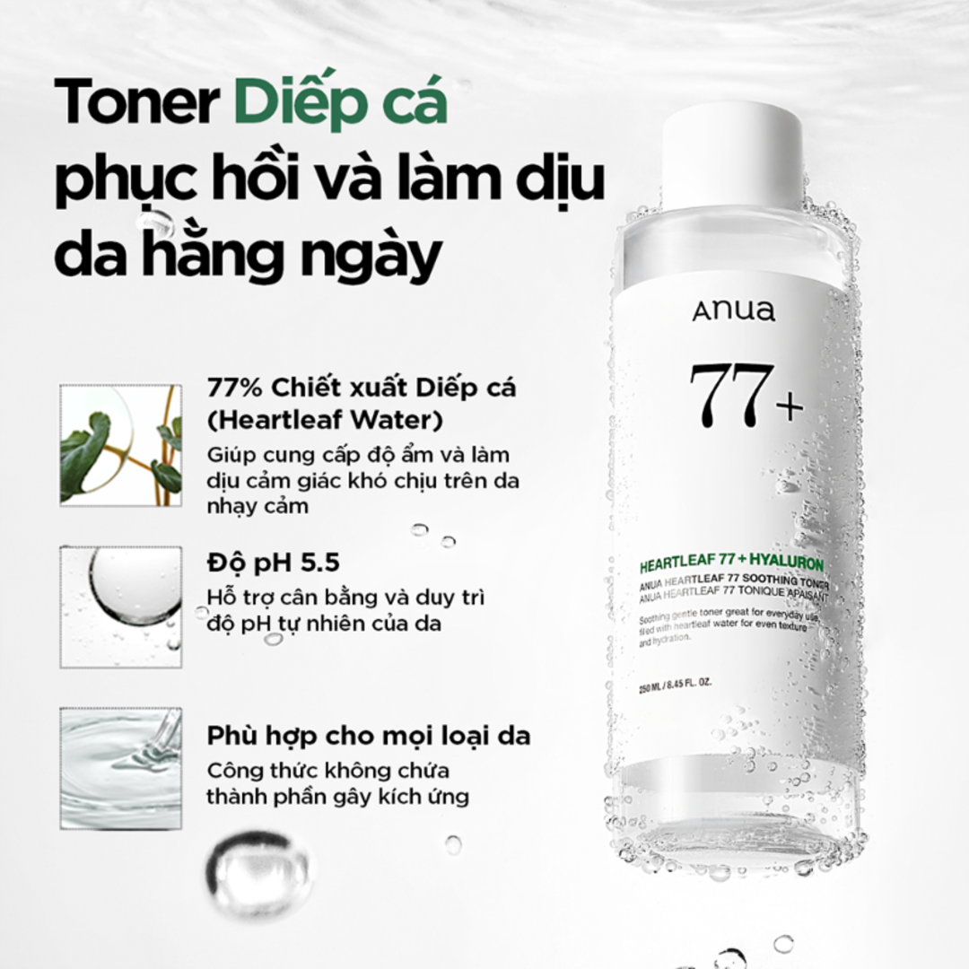 Nước hoa hồng dưỡng da Anua Heartleaf 77+ Soothing Toner 250ml