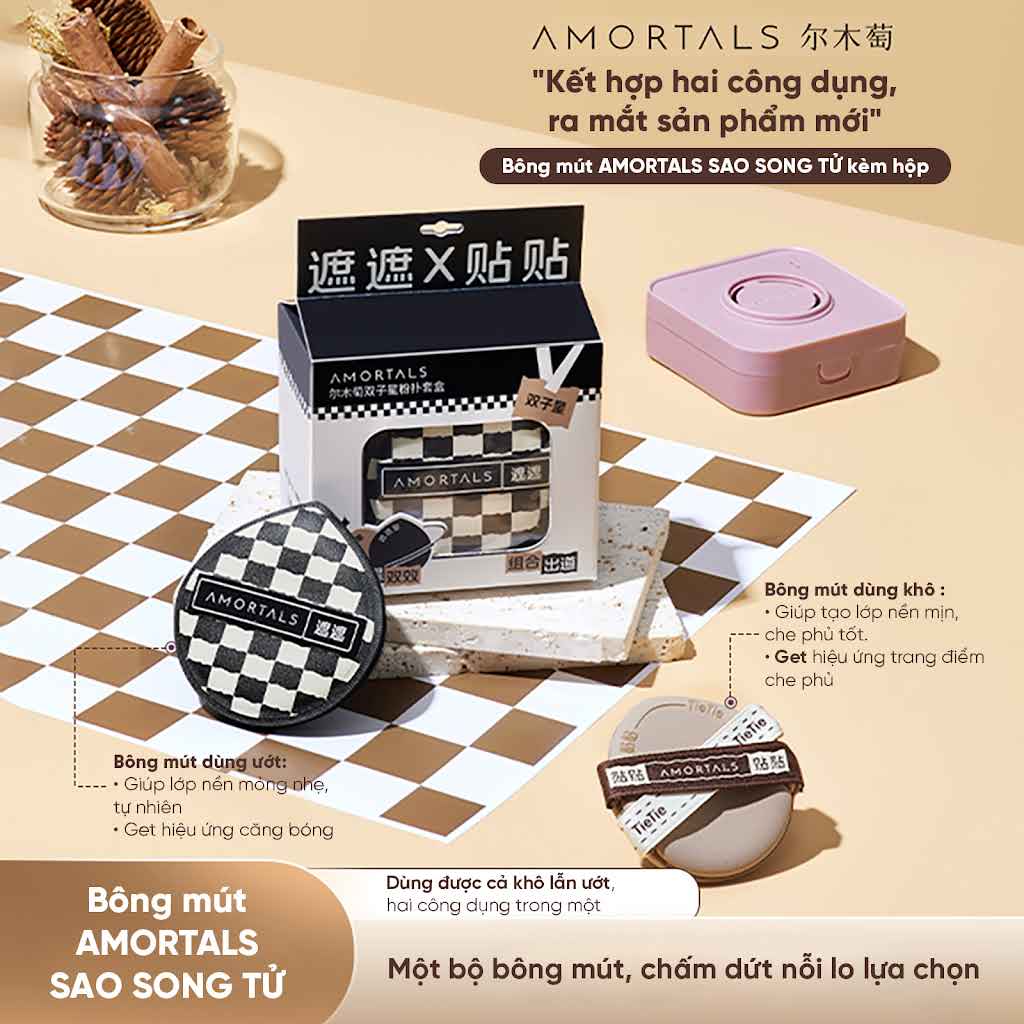 Bộ bông mút Amortals Twin Star - Sao song tử, gồm 2 miếng bông mút + 1 hộp đựng
