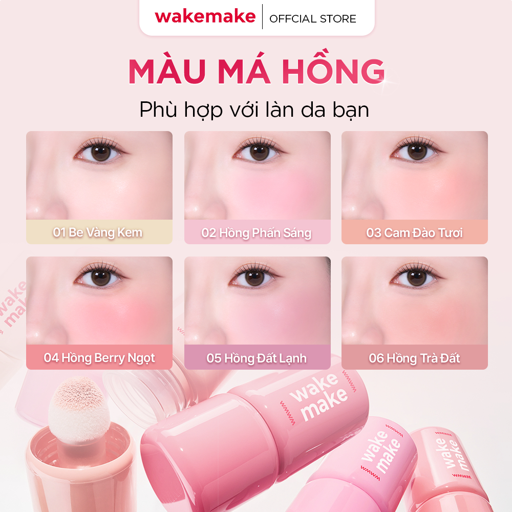 Má hồng dạng kem Wakemake Shaking Blur Check 4g