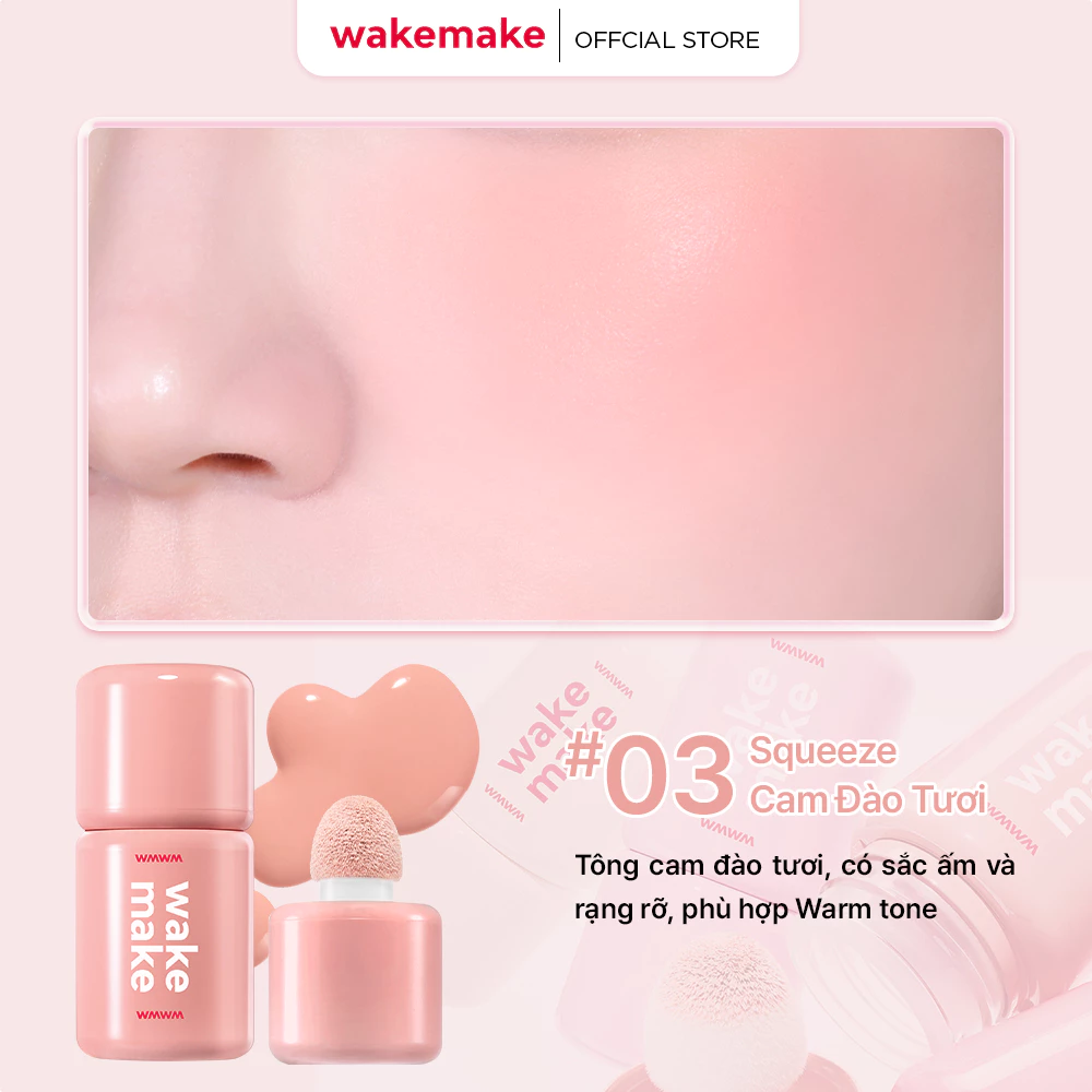 Má hồng dạng kem Wakemake Shaking Blur Check 4g