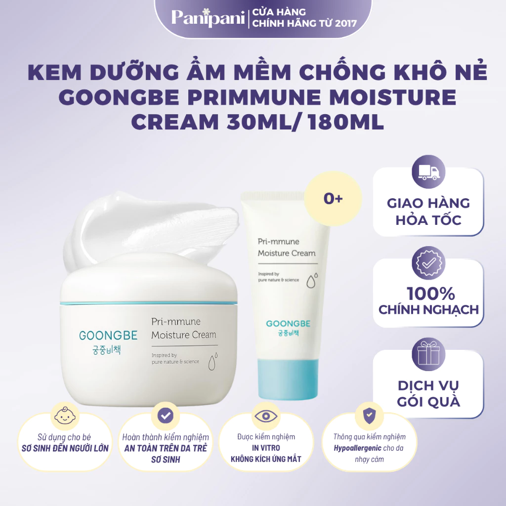 Kem dưỡng ẩm GOONGBE Primmune Moisture Cream Cho Bé Từ Sơ Sinh