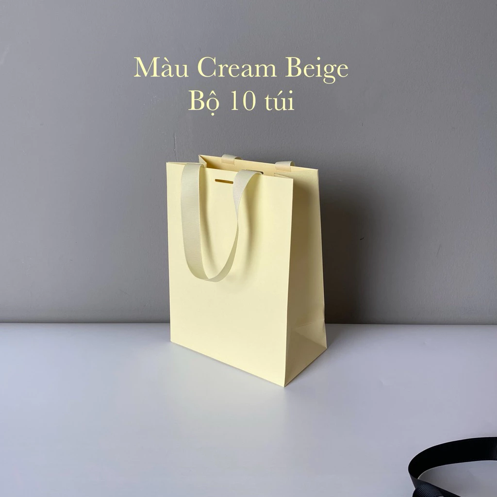Túi Giấy Mỹ Thuật Dán Quai Ruy Băng Gân Có Khoét Lỗ Size 17x22x9cm