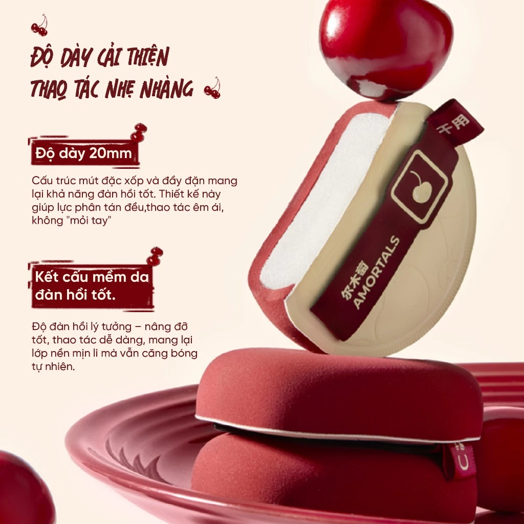 Bộ bông phấn Amortal phiên bản Cherry Series (gồm 2 bông mút + 1 hộp đựng hình bông hoa)