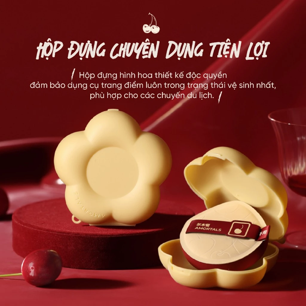 Bộ bông phấn Amortal phiên bản Cherry Series (gồm 2 bông mút + 1 hộp đựng hình bông hoa)