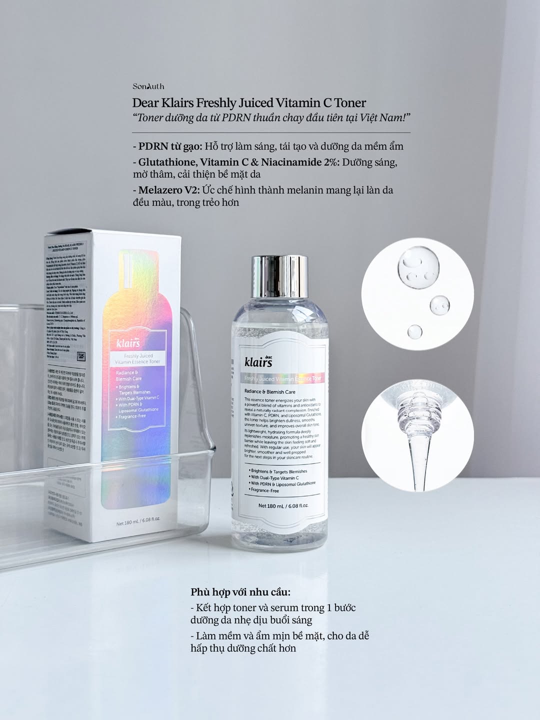 Nước hoa hồng dưỡng da Dear, Klairs Freshly Juiced Vitamin Essence Toner