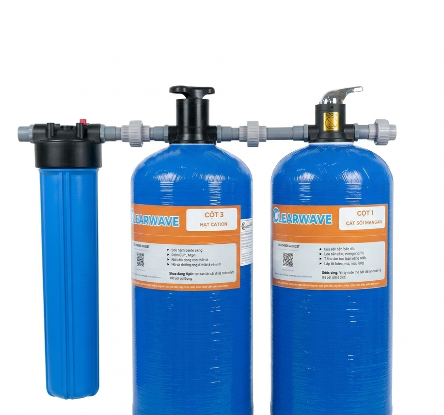 Hệ Thống Lọc Nước Tổng 2 Cột Composite Clearwave Khử Canxi – T1000-2CP2M