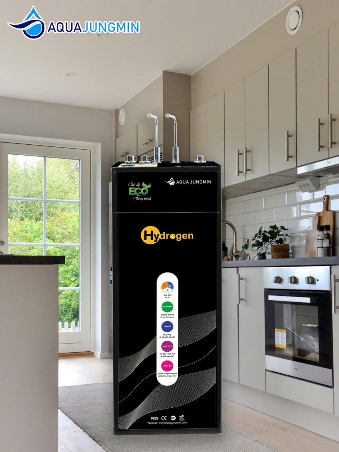 máy lọc nước aquajungmin 2 vòi 3 chế độ tủ cao 11 cấp lọc ( màu đen )