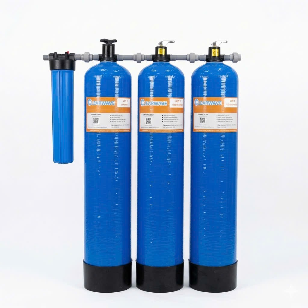 Hệ Thống Lọc Nước Tổng 3 Cột Composite Clearwave Khử Canxi – T1000-3CP2RM