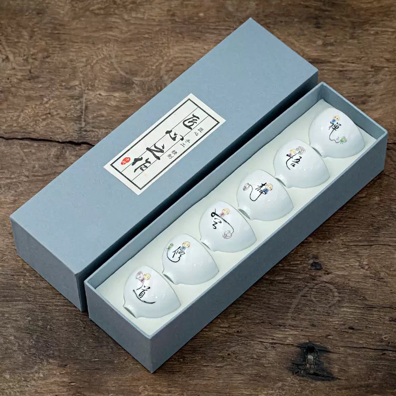 BỘ 6 CHÉN TRÀ SỨ CẢNH ĐỨC VẼ CHỮ THIỀN (100ml)