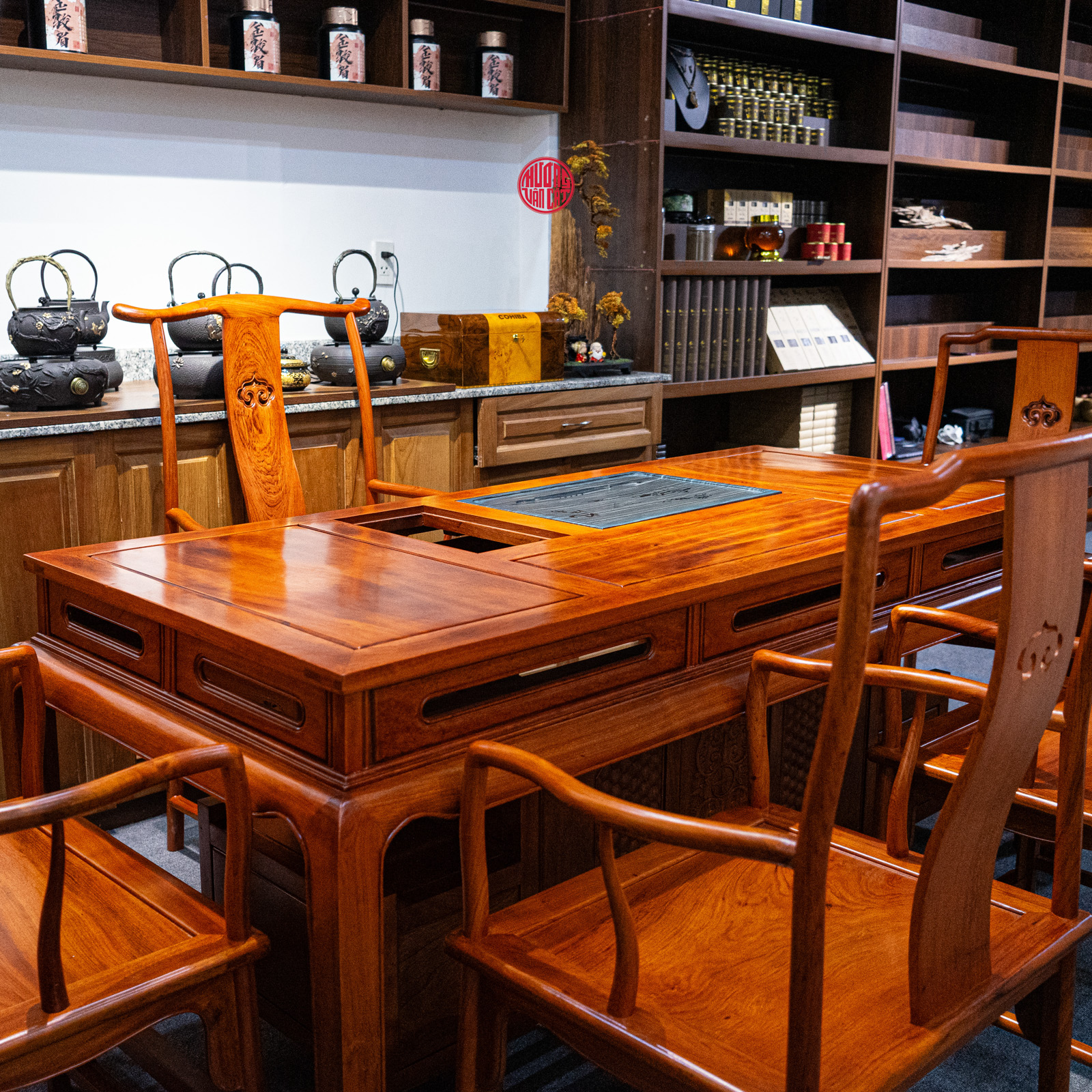 BỘ BÀN TRÀ ĐẠO GỖ HƯƠNG LÀO CAO CẤP 1,8M
