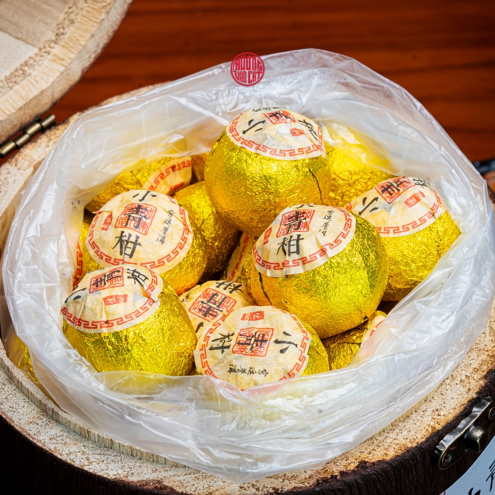 QUÀ TẶNG TRÀ PHỔ NHĨ QUÝT THÙNG GỖ CAO CẤP (500gram)