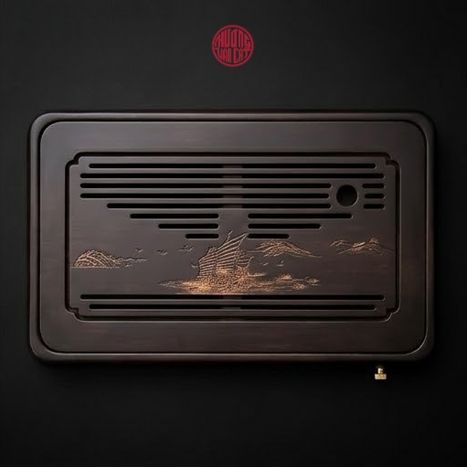 KHAY TRÀ TRE MÀU ĐEN KHẮC THUẬN BUỒM XUÔI GIÓ ( 38x22x4cm )